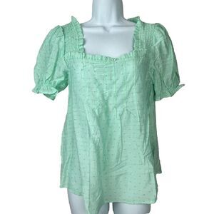 Anthropologie MINE Mint Green Tiny Dot Puff Sleeve Back Bow Top Size M NEW